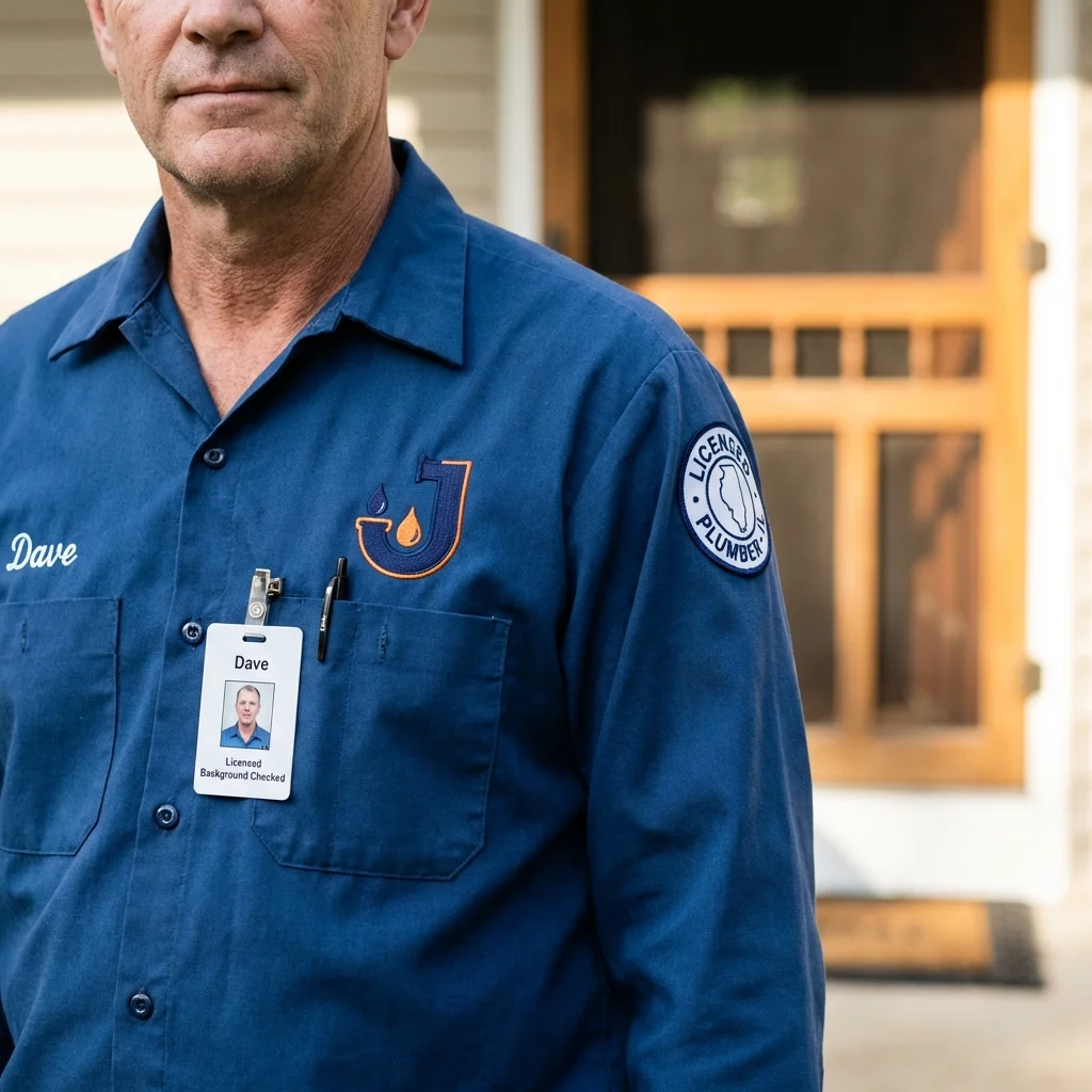 Licensed plumber showing ID badge in Simpsonville, SC