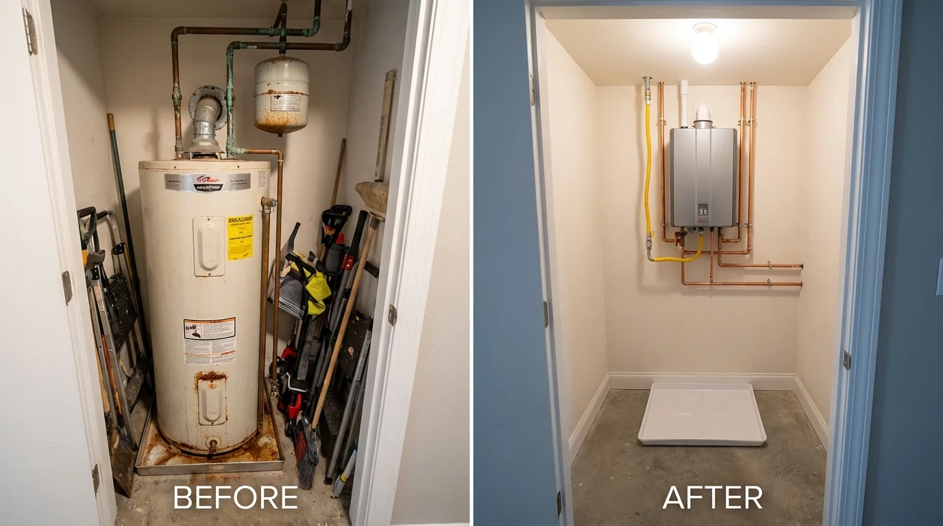 Tank water heater versus wall-mounted tankless unit comparison for Simpsonville, SC homeowners