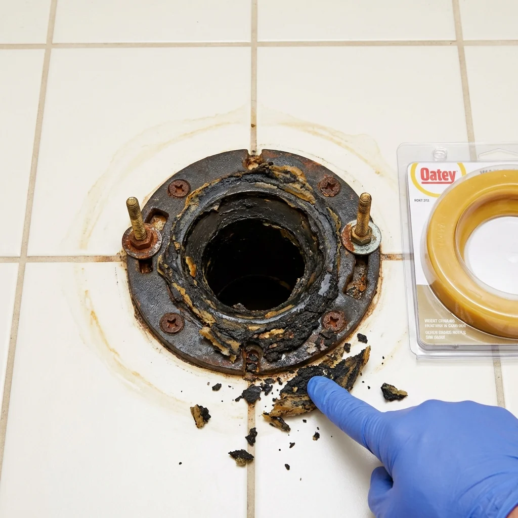Failed wax ring showing water seepage at the base of a toilet in a Simpsonville, SC home