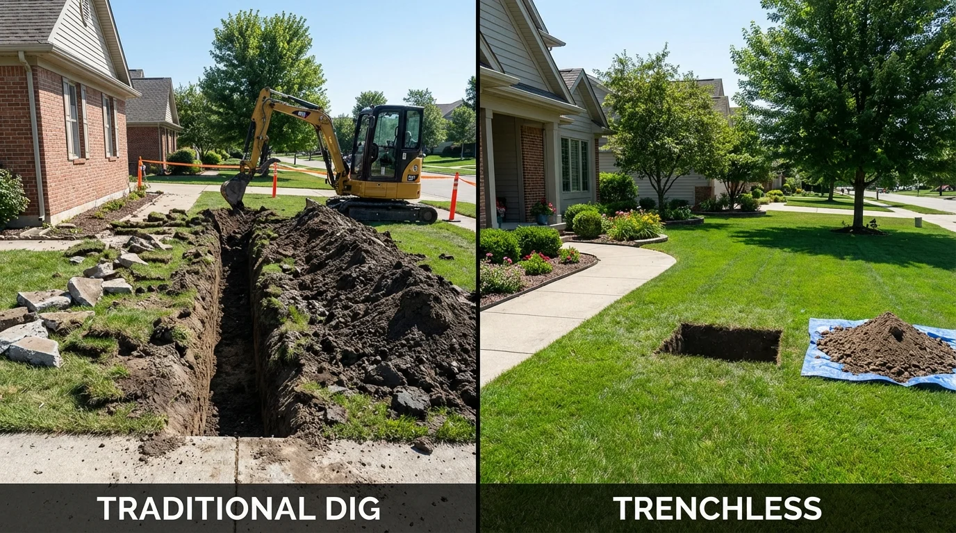 Trenchless sewer repair with minimal yard damage versus traditional excavation in Simpsonville, SC